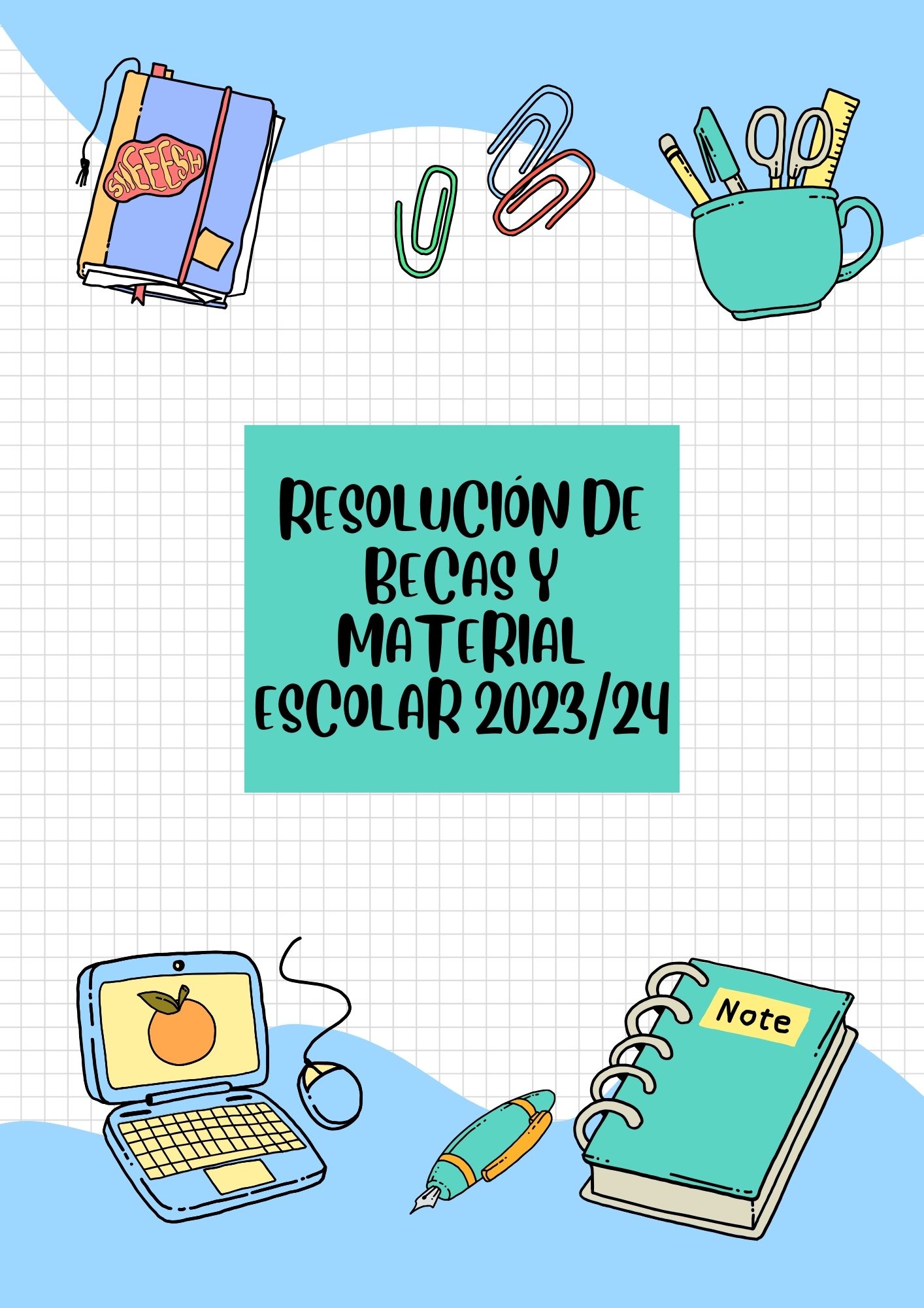Agenda portada dibujos útiles escolares juvenil celeste y blanco